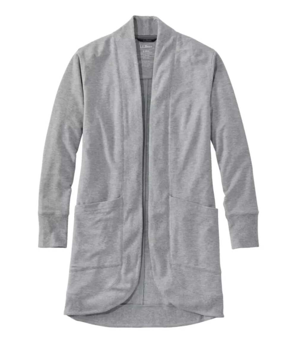 LL Bean SoftFlex Women Plus Size 3X Heather Gray Long Open Pockets Cardigan NWT